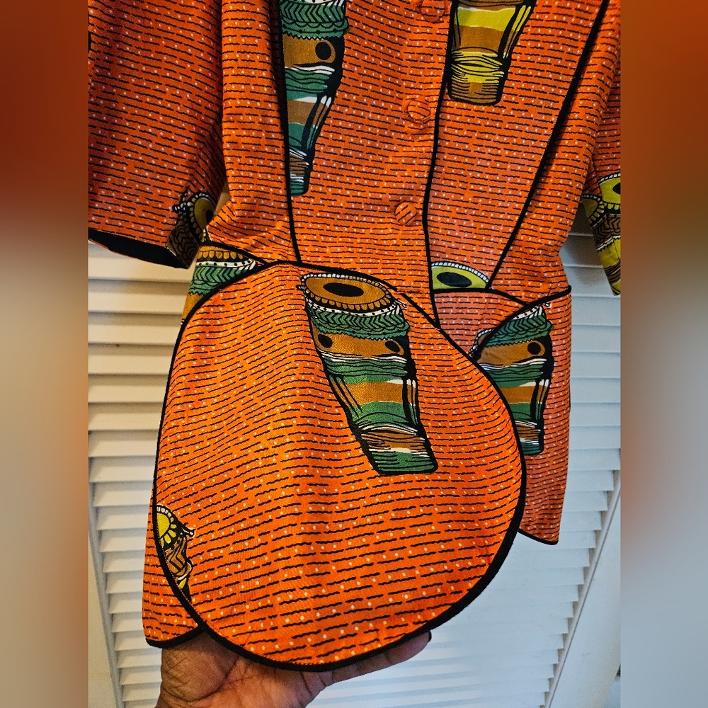 Vibrant Orange African Print Top And Skirt Set - Picture 8 of 11